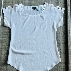 Express Blouse Top Lattice Sleeve White XS